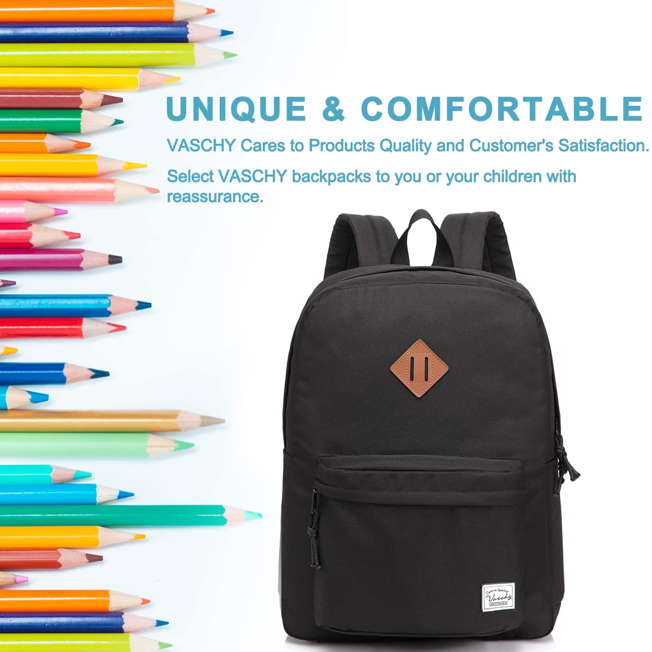 Vaschy Lightweight Backpack For School, Classic Basic Water Resistant