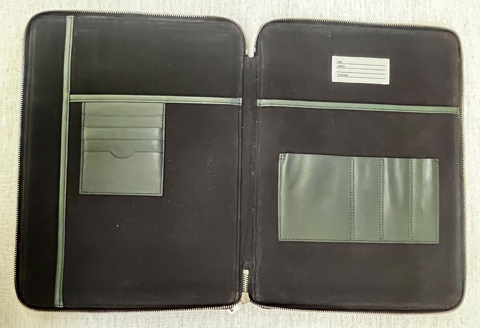 Jack Spade Hunter Green Leather Portfolio Zippered Around Case 14” x 10.5”