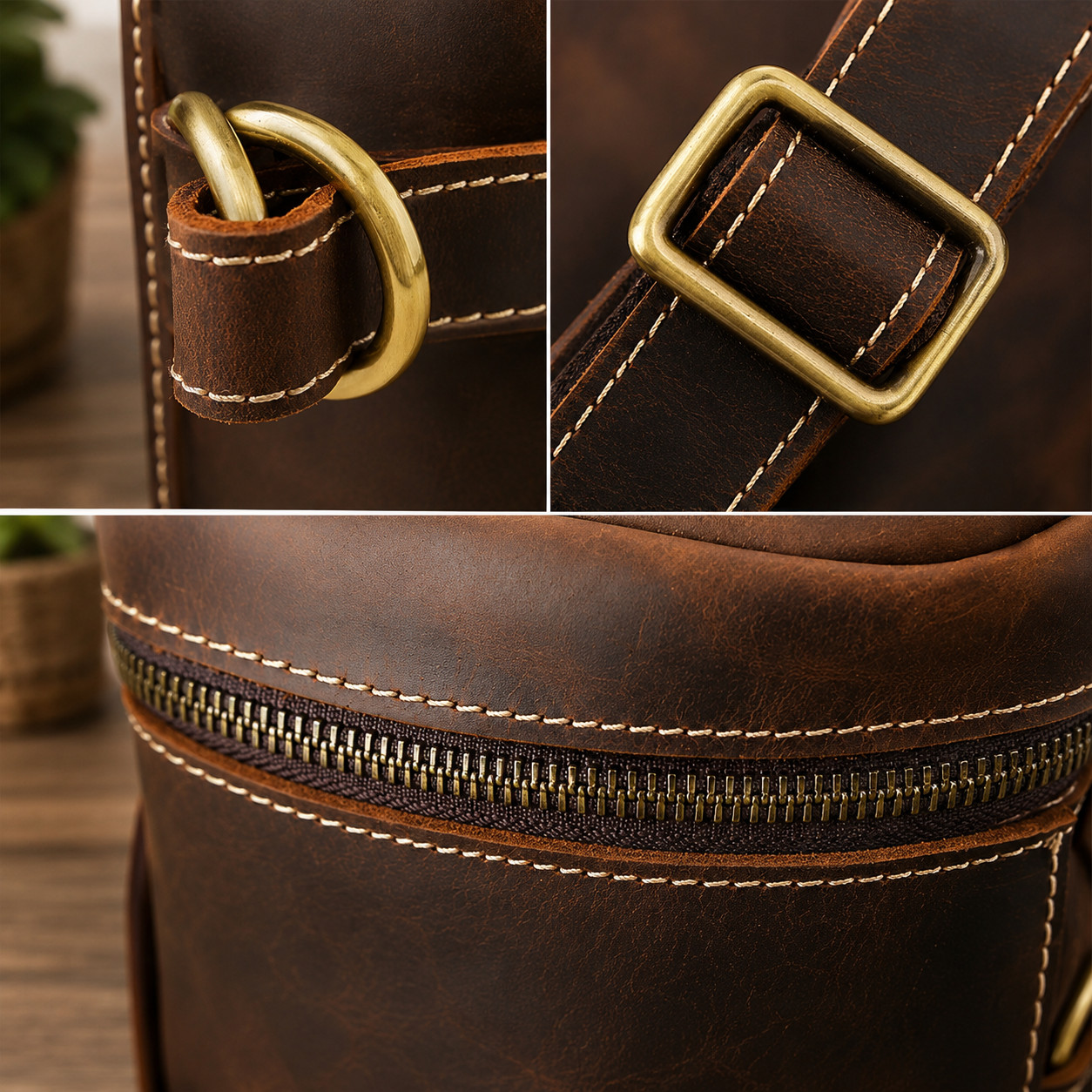 Brown Leather Laptop Backpack 17.5″ Travel Business Rucksack for Men