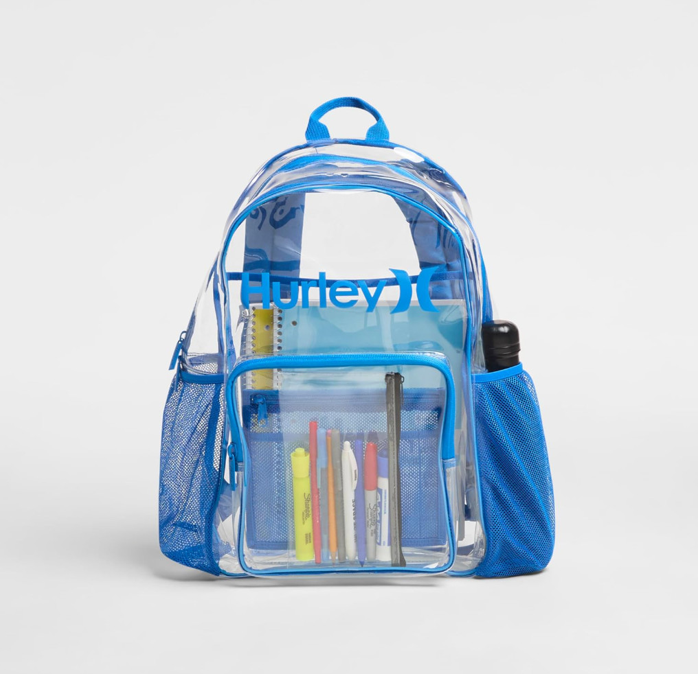 Hurley Clear Backpack Blue/Santiago Transparent School Bag Stadium Approved NWT
