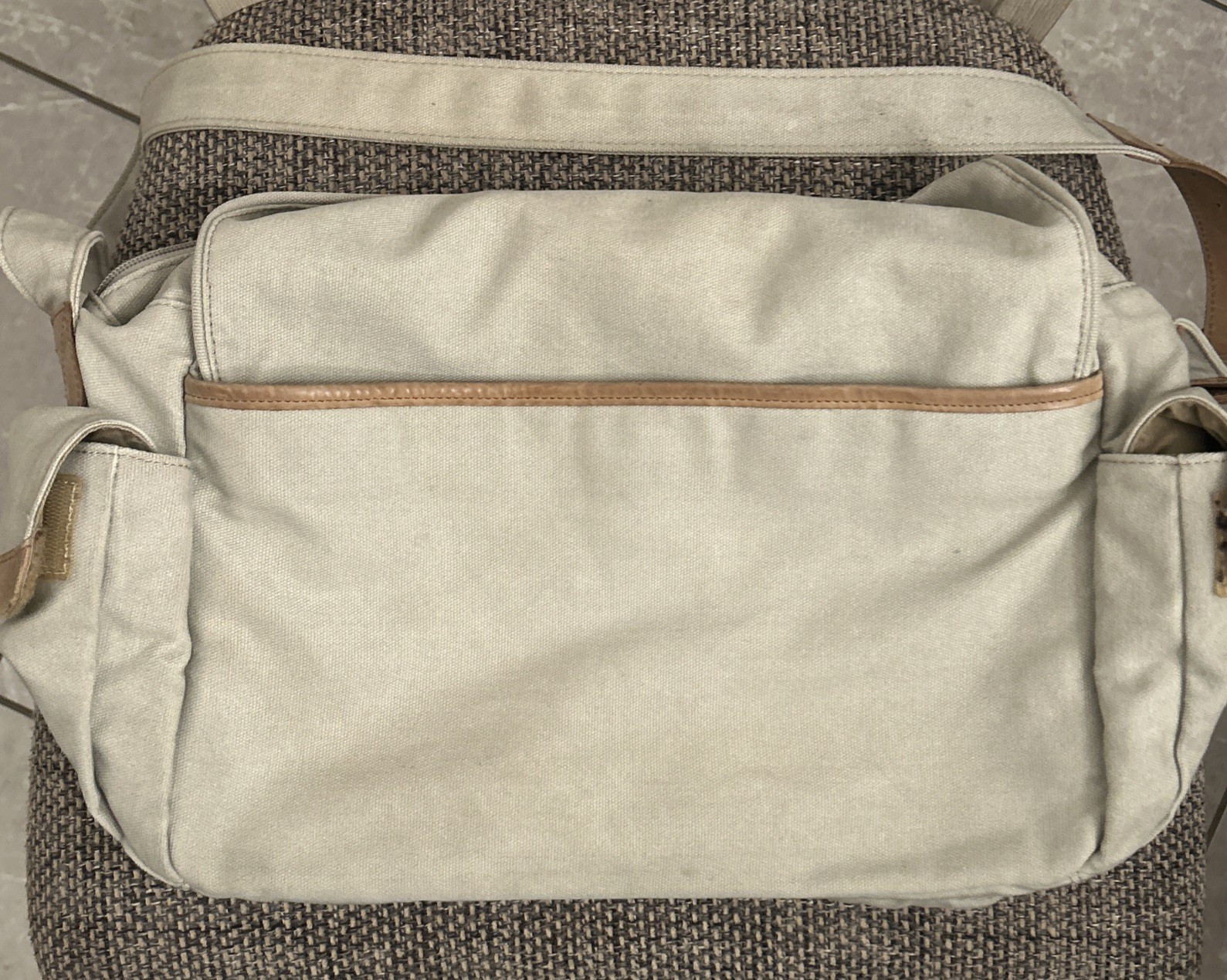 100% Cotton LL Bean Canvas Leather Cross Body Utilitarian Messenger Tote Bag