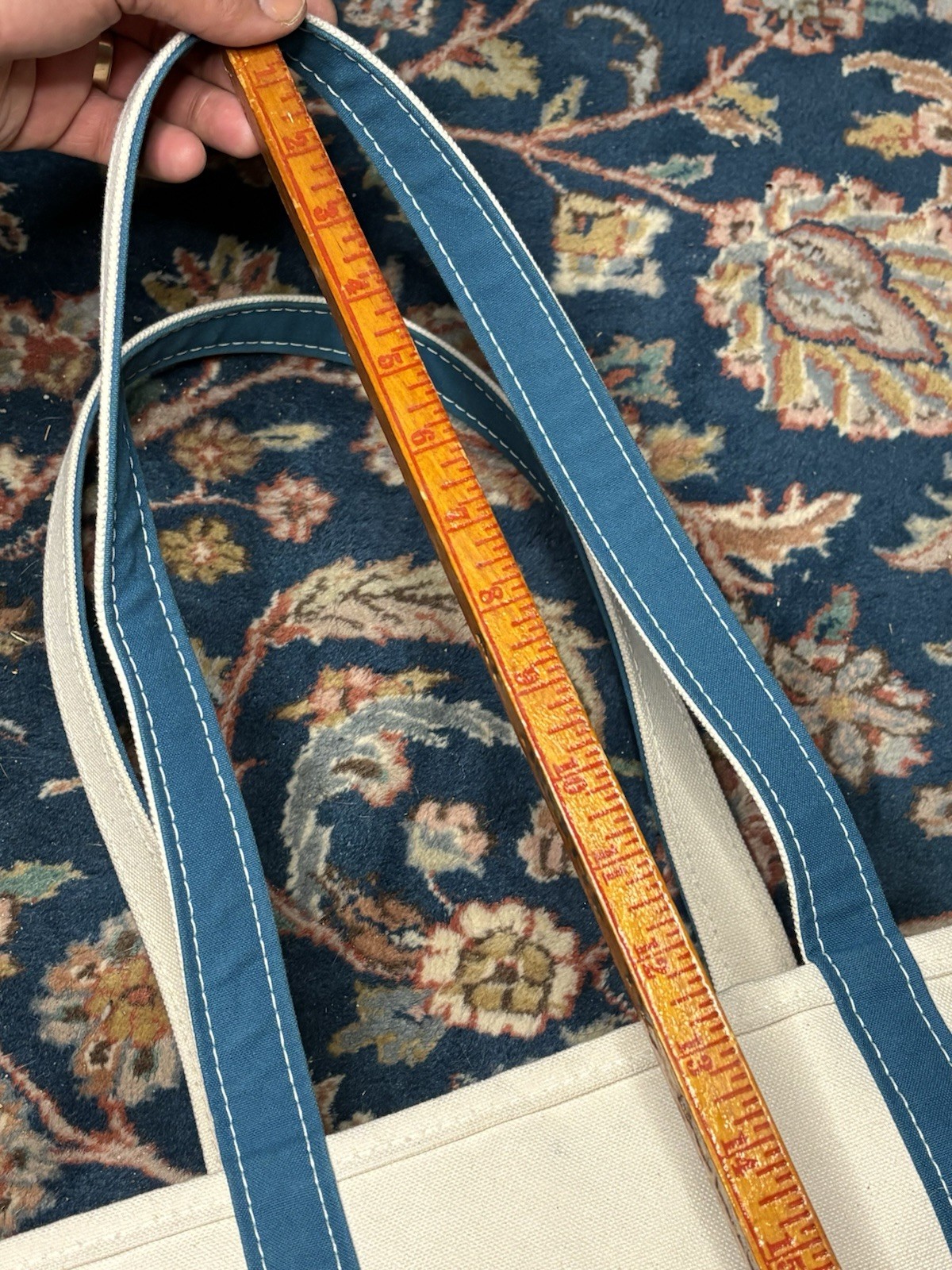LL Bean Boat & Tote Bag Medium Royal Blue Turquoise Long Handle EUC Purse
