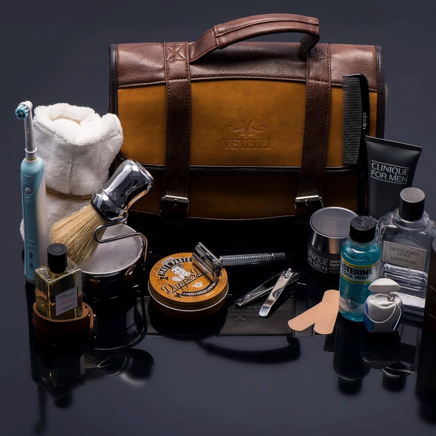 Stylish Water-Resistant Leather Toiletry Bag with Hanging Hook for Travel