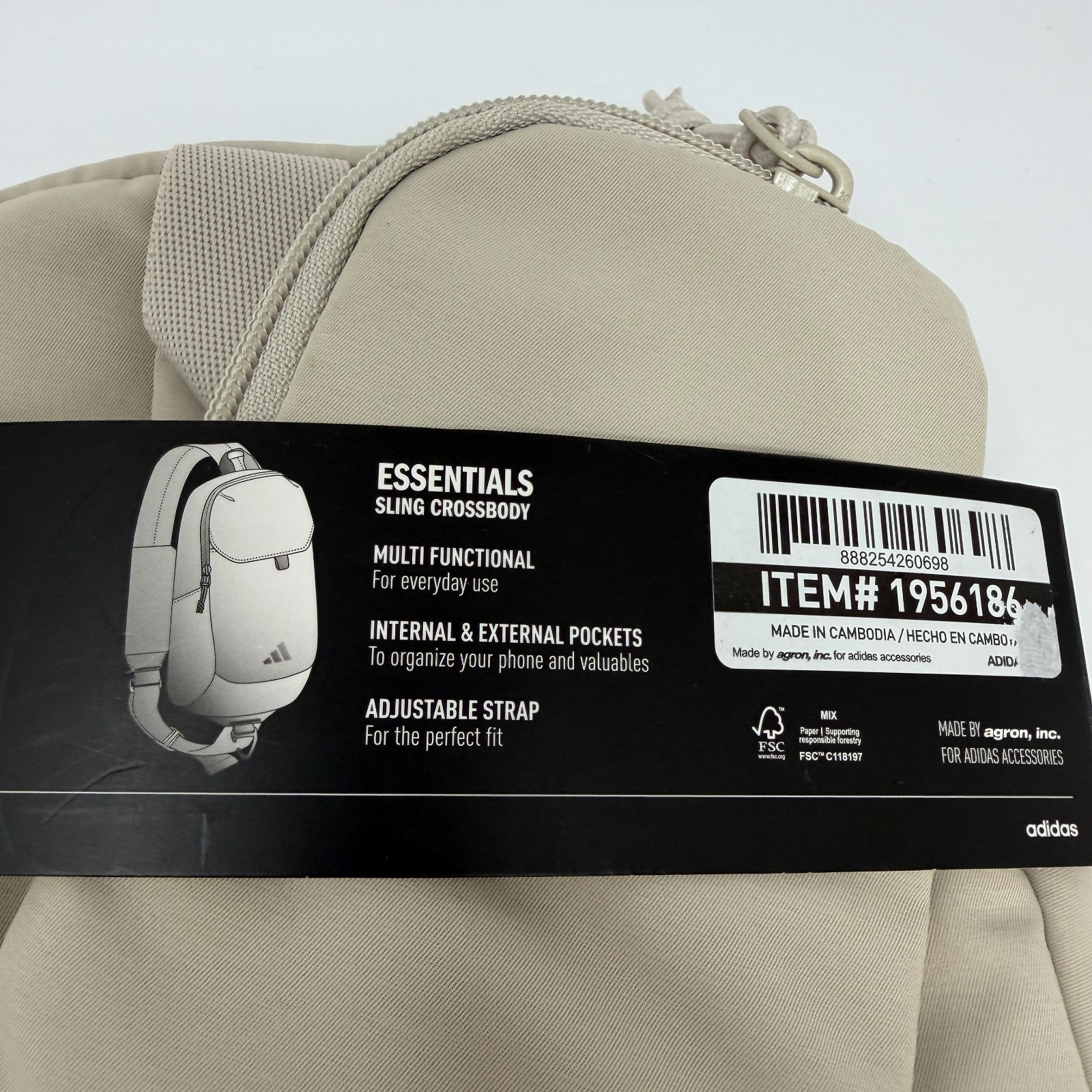 Adidas UNISEX Essentials 3 Sling Crossbody Beige Bag Cell Phone Pocket New