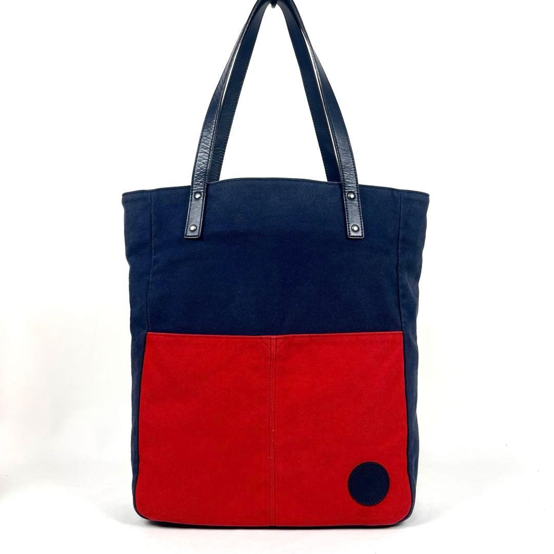 Authentic Burberry Black Label Canvas Tote Bag 37cm Night Red Logo Embossed Leat