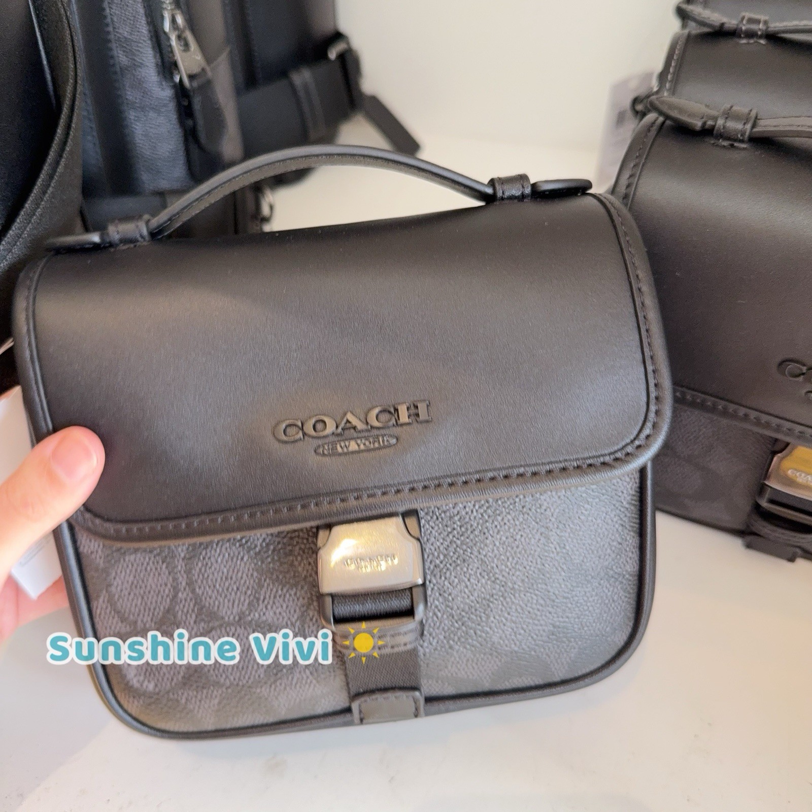 NWT COACH Racer Crossbody Bag In Signature Canvas Gunmetal/Charcoal/Black CBQ13