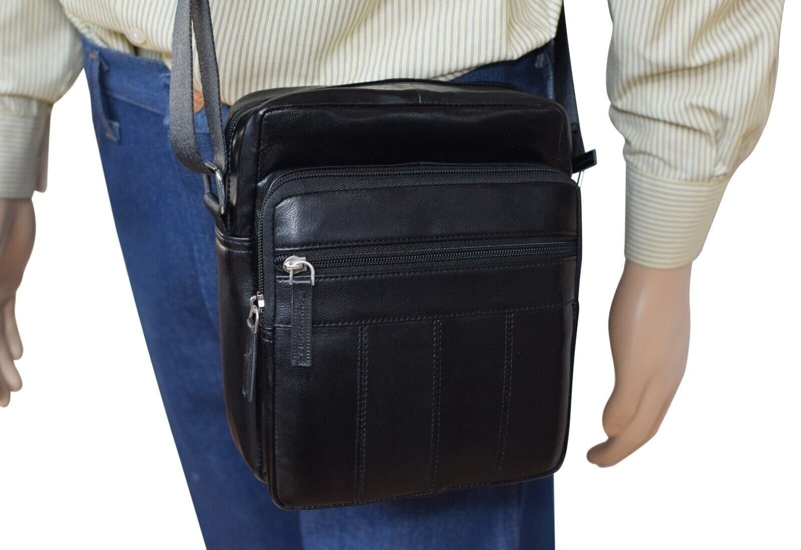Genuine Leather Messenger Bag for Men Adjustable Shoulders Sling Crossbody Bag
