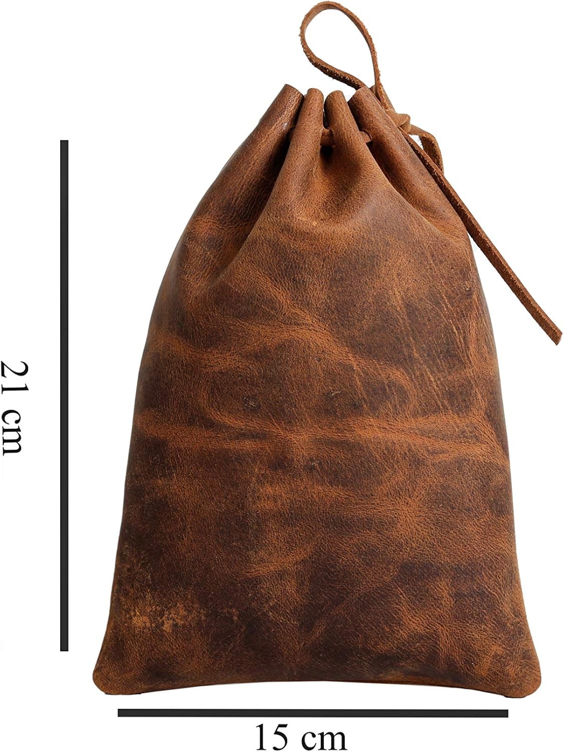 Leather Drawstring Pouch multipurpose Medieval 12 cm x 7.5 cm, Vintage Brown