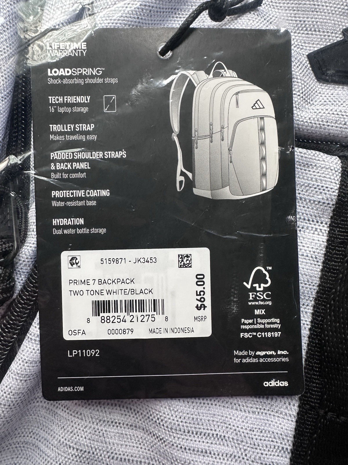 Adidas Prime 7 Backpack White/Black, Brand New, 🎁Great Price🎁