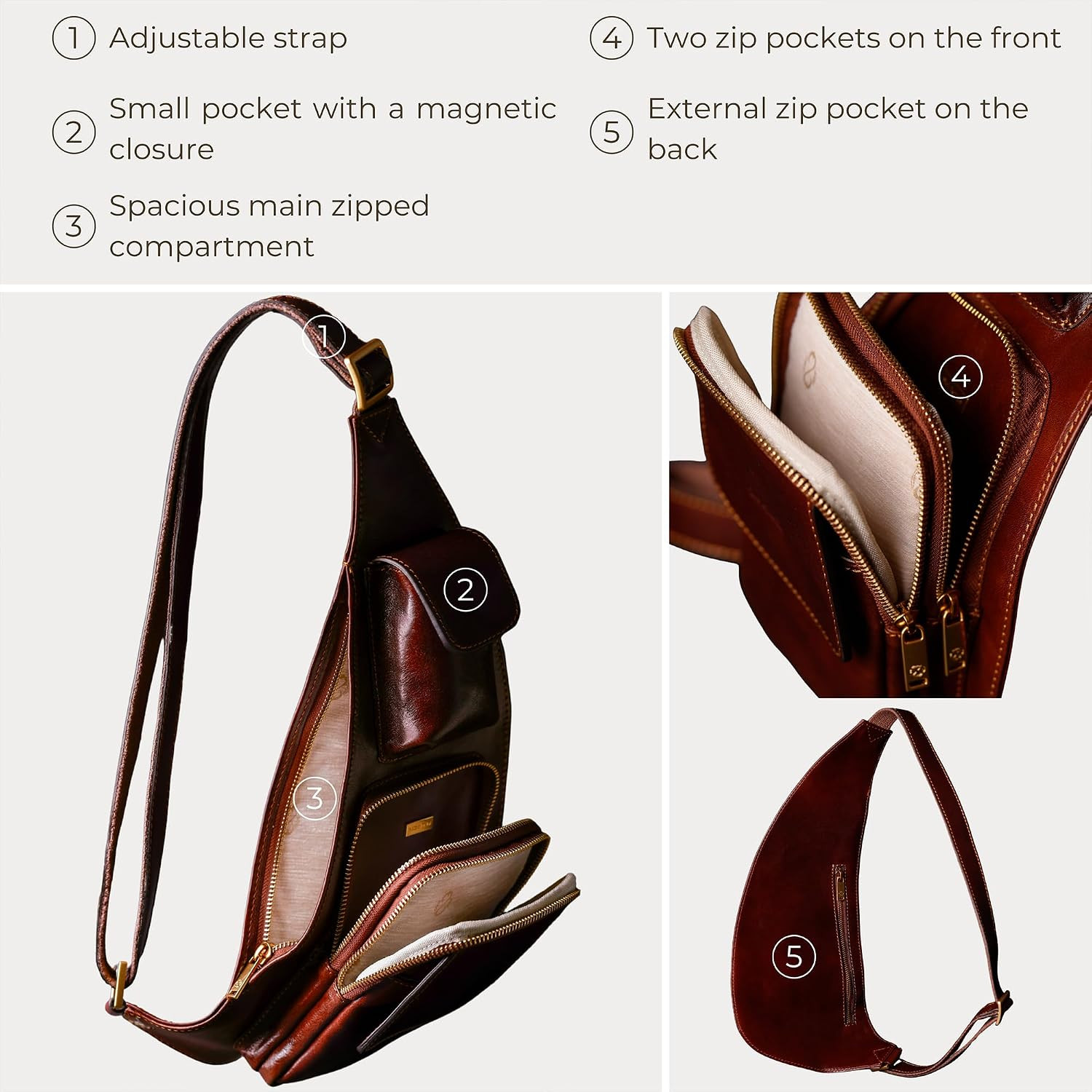 Leather Sling Bag – Crossbody Bag – Messenger Bag for Men and Women – Handmade S