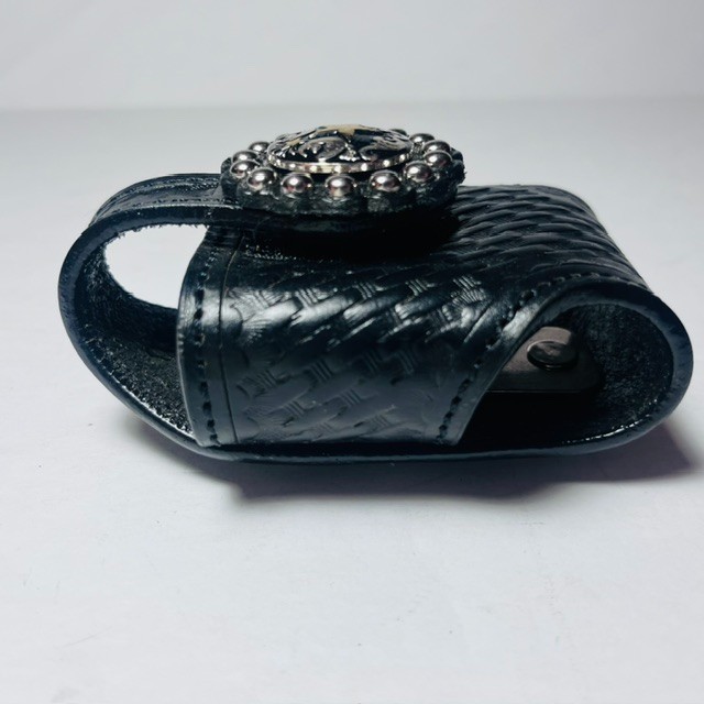 Cowboy Decor Accessory Belt Clip Pouch Black Basketweave Leather Tool Case