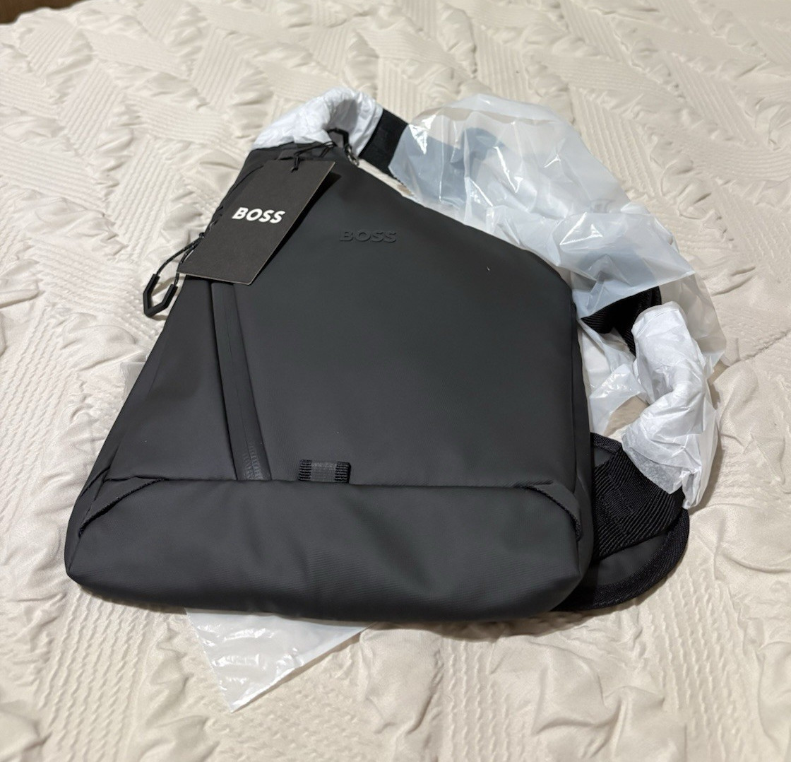 BOSS Men’s Black Backpack Reflective Details Zip Closure Shoulder Strap