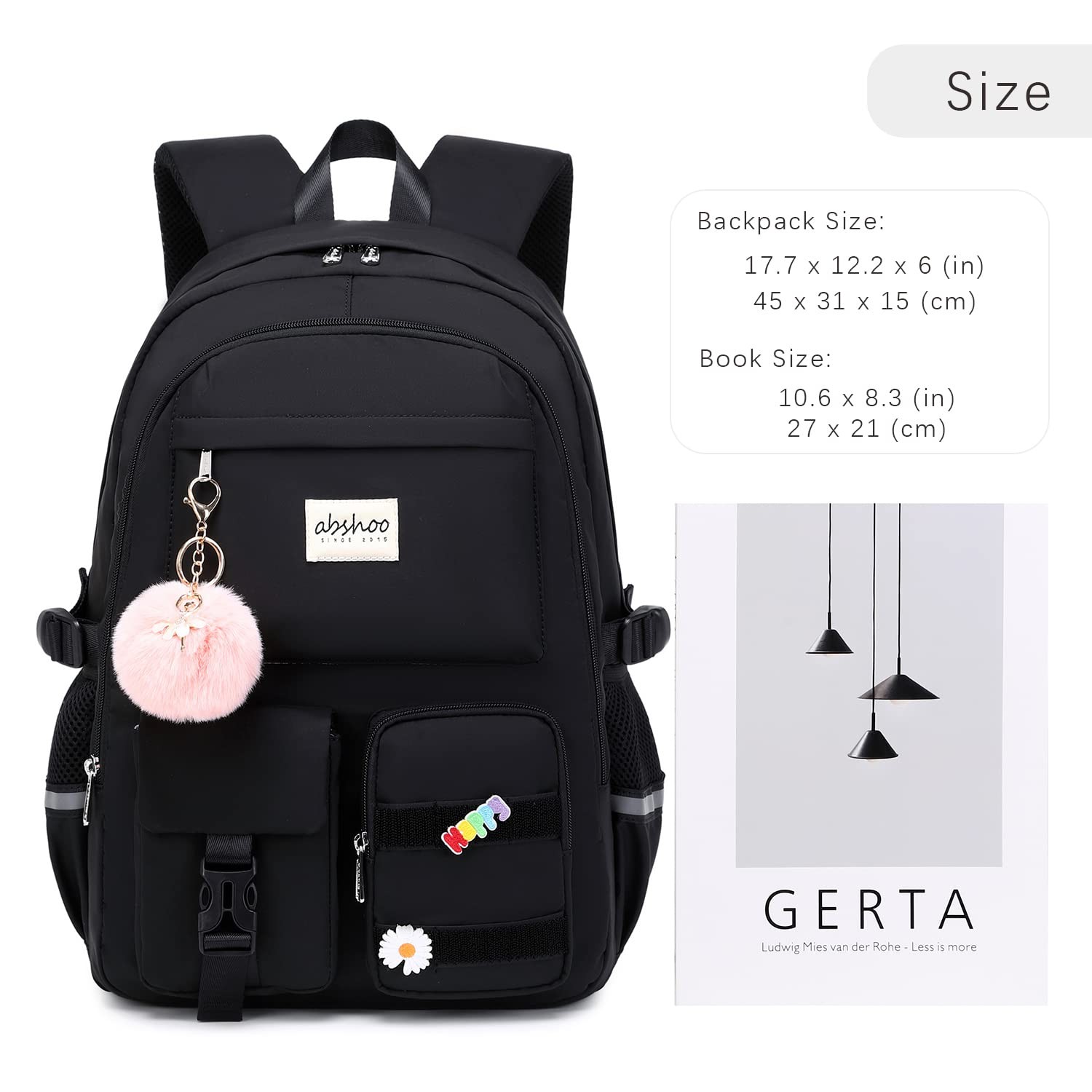 Big Student Laptop Backpack College Women Middle School Teen Girls Black