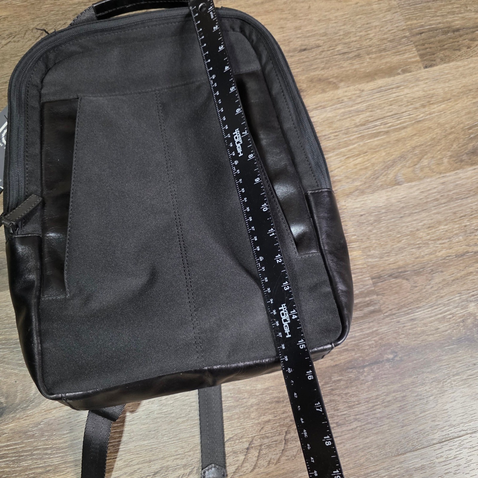Joseph Abboud Mens OS Laptop Backpack Black Leather Trim Canvas Commuter Bag