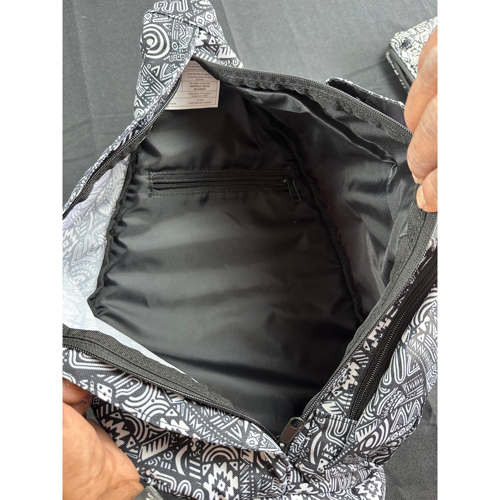 Kavu Rope Bag Sling Backpack Tribal Print Black White with Matching Pouch Set