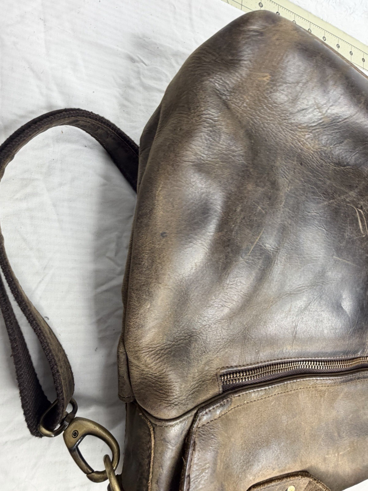 Komalc Full Grain Brown Distressed Leather Messenger Bag Computer Organizer