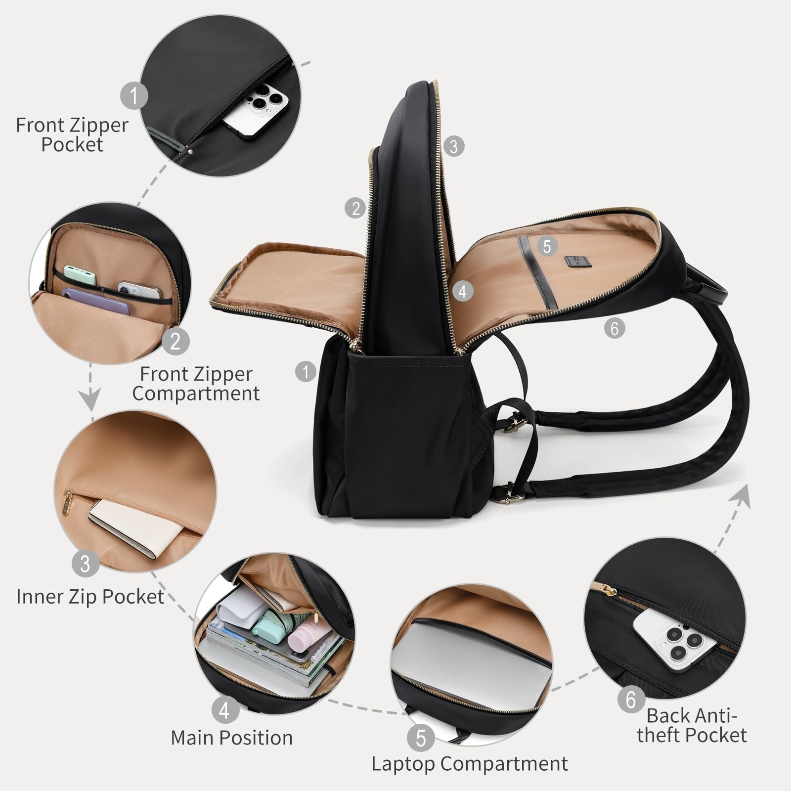 Stylish Laptop Backpack For Women Computer Bag Fits 14 Inch Travel Black