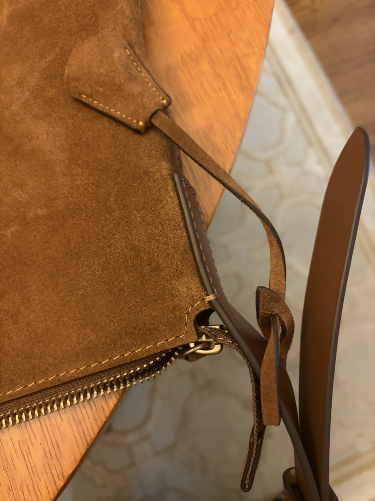COACH Mott Messenger Bag warm brown suede brass hardware