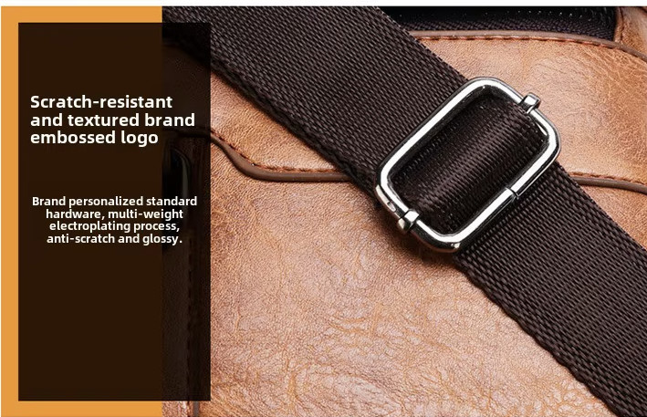 Crossbody PU Leather Waterproof Business Men Shoulder bag KHAKI