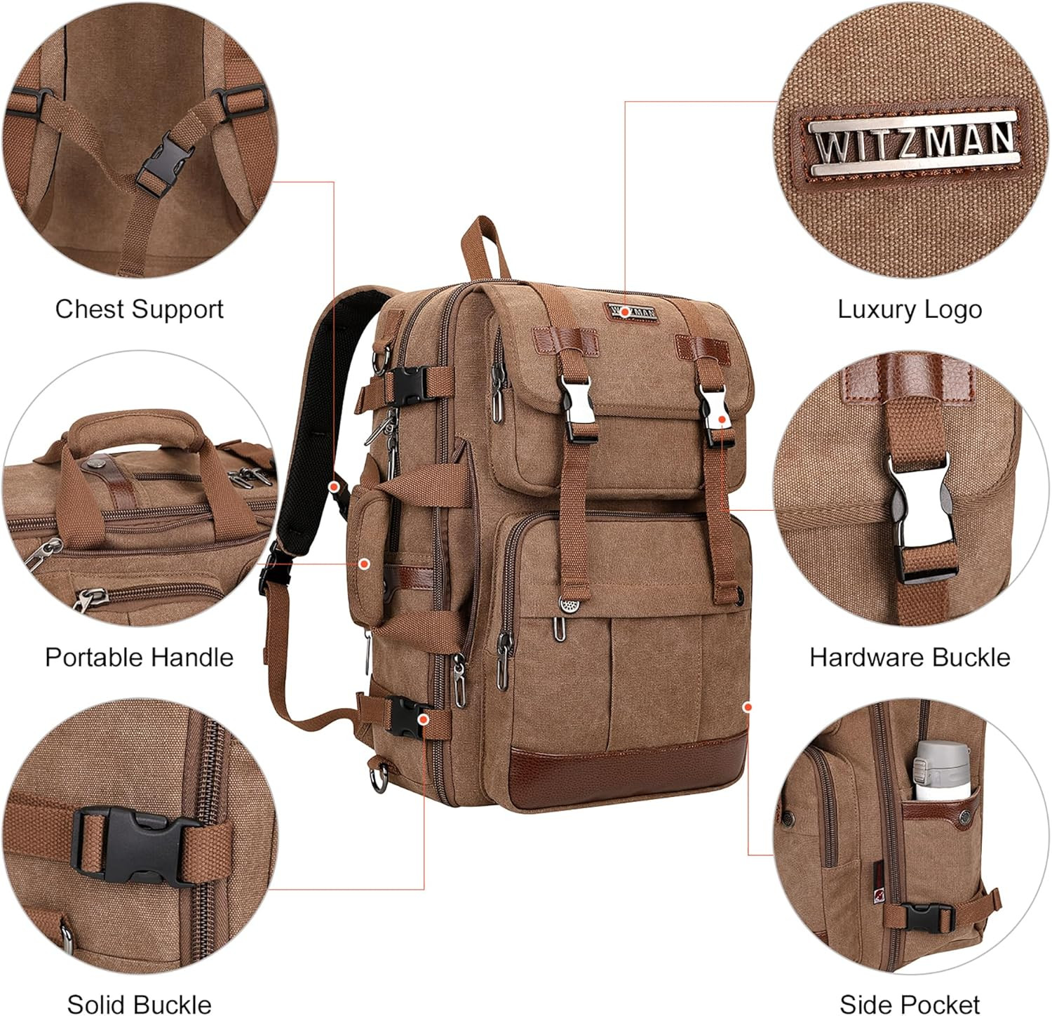 Canvas Travel Backpack for Men Large Laptop Backpack Fit 16 Inch Carry-On Airlin