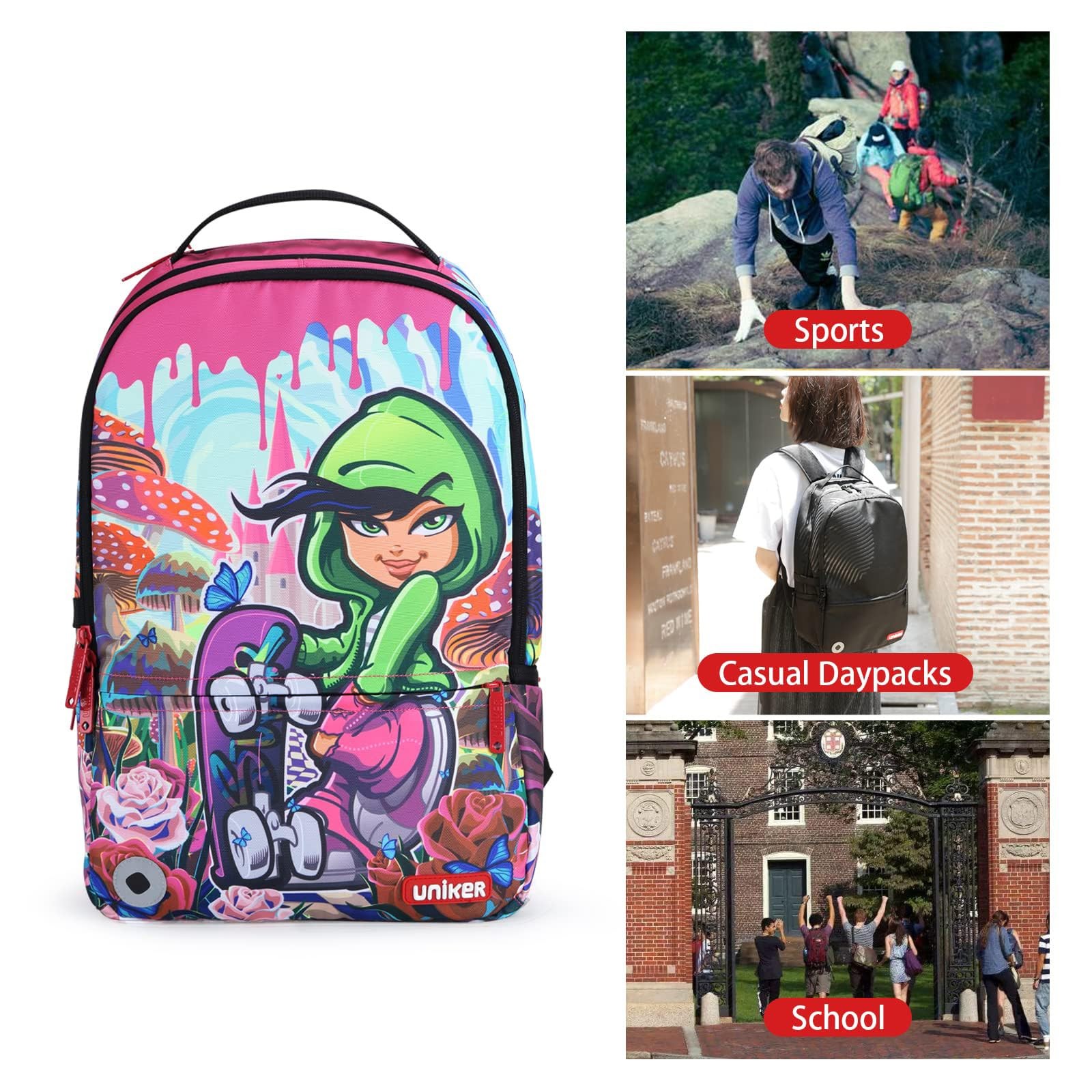 UNIKER Laptop Backpack,Graffiti Middle School Backpack for Girls,Water Resist…