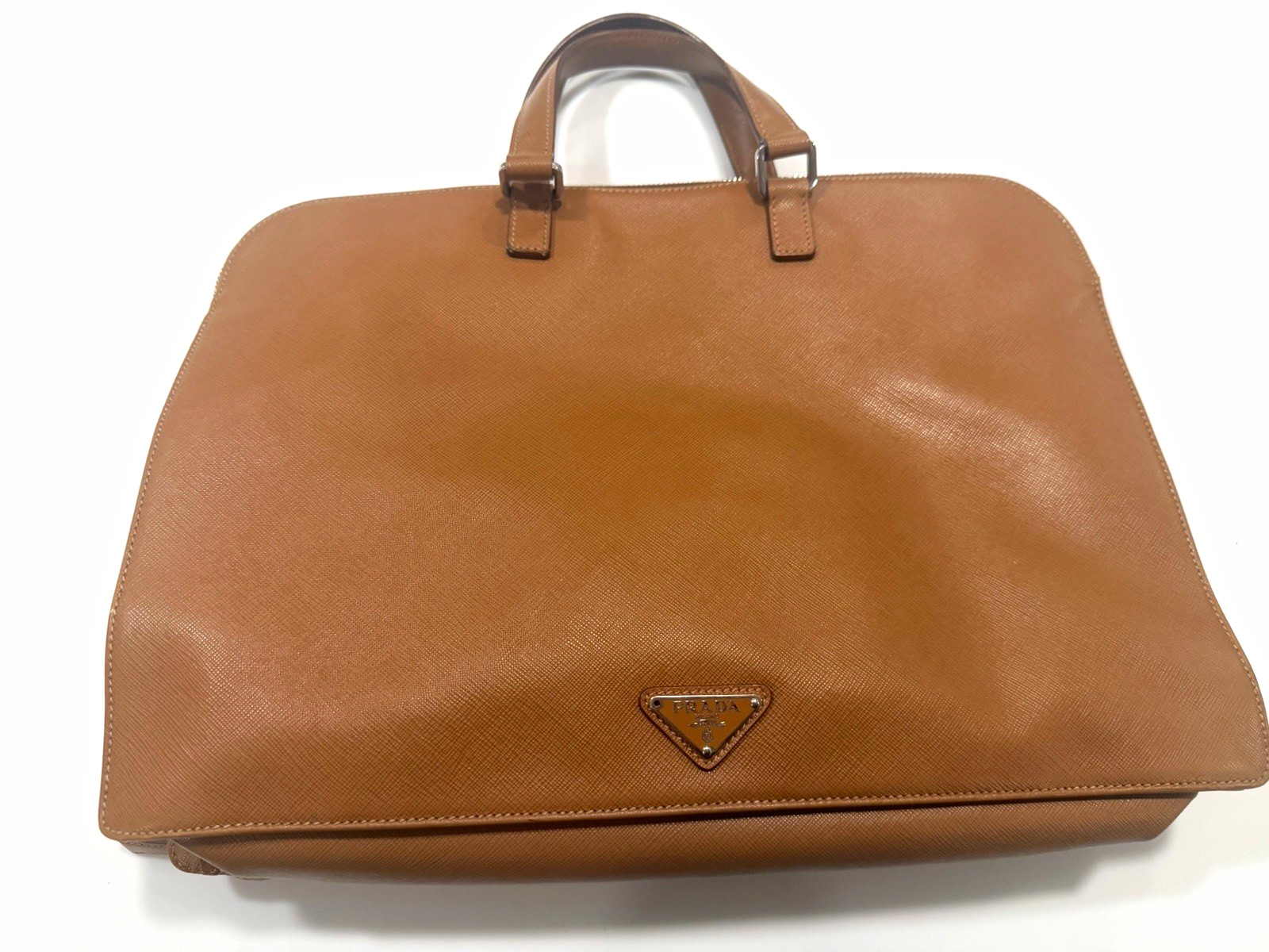 PRADA Brown Men’s Zip Briefcase/Document Case Top Handle w/ Inner Pockets