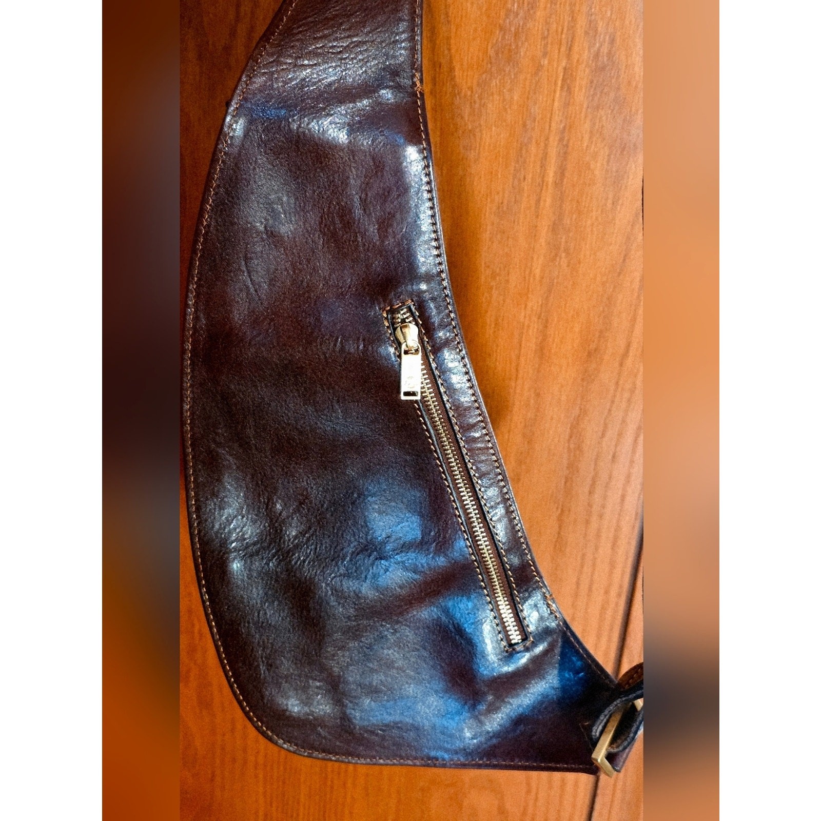 Time Resistance Leather Sling Bag Travel Leisure NWOT Unisex Brown