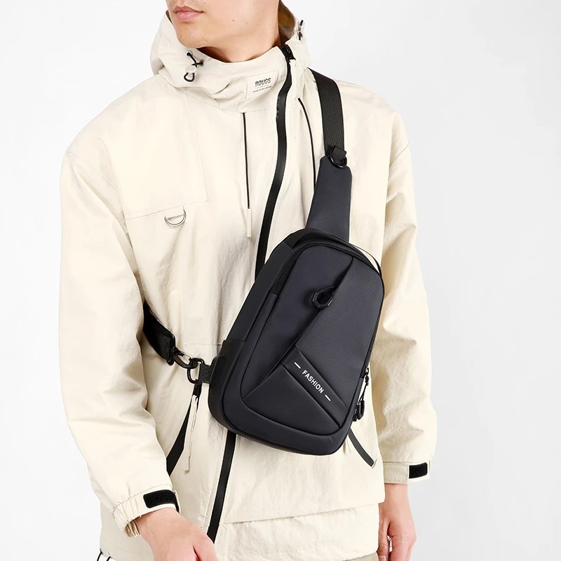 Men’s Lightweight Waterproof Sling Chest Bag USB Charging Crossbody Backpack