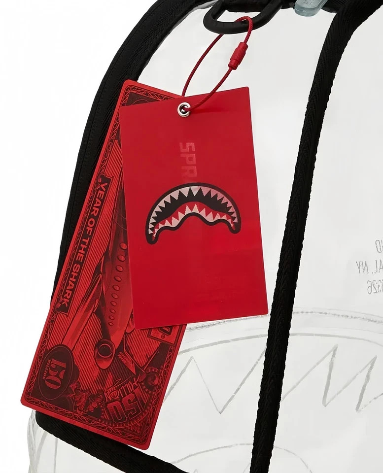 100% Clear PVC SchoolBag Sprayground Transparent Shark Central Large Backpack