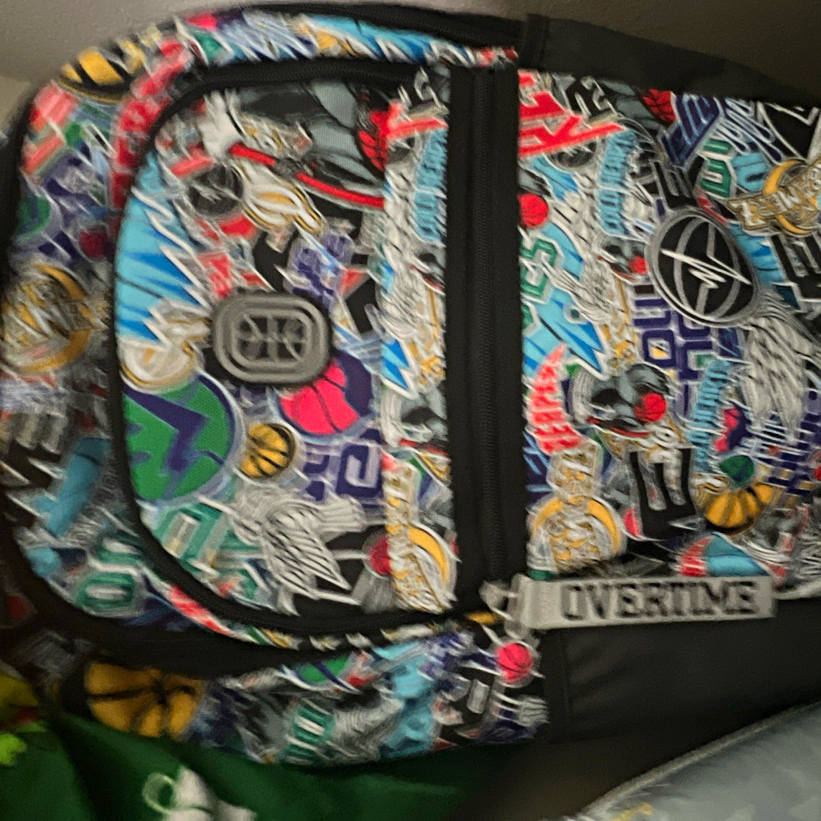 OTB Men’s Graphic Print Zip Backpack w/ Pockets, Multicolor/Black Travel