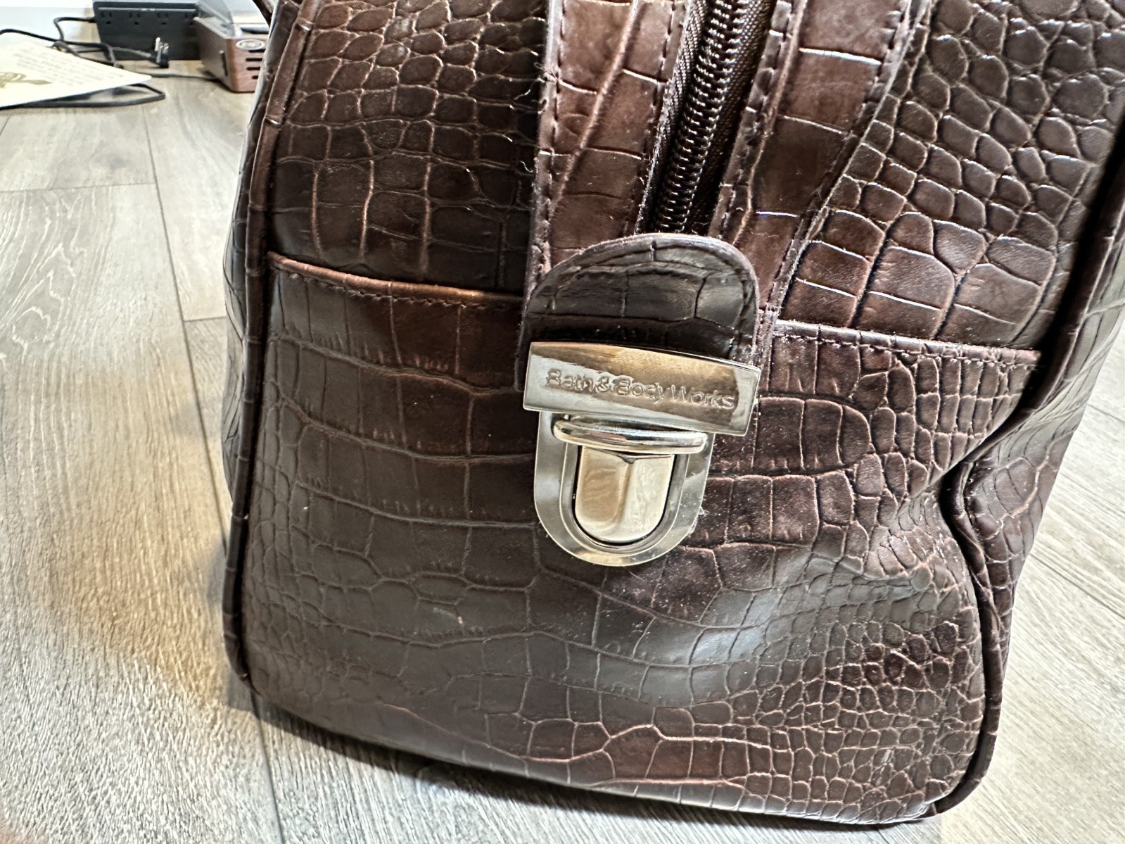 Bath & Body Works Crocodile Brown Vegan Faux Leather Duffel Bag Briefcase