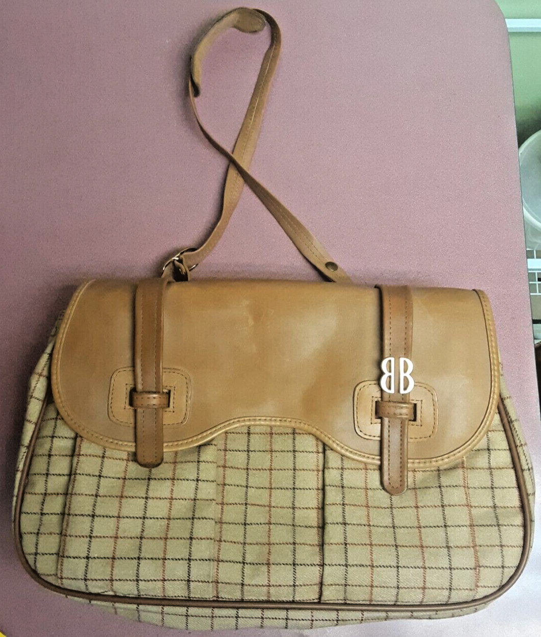 VINTAGE RARE 1970s ‘BILL BLASS’ XL Double Sided Messenger Shoulder Bag Purse