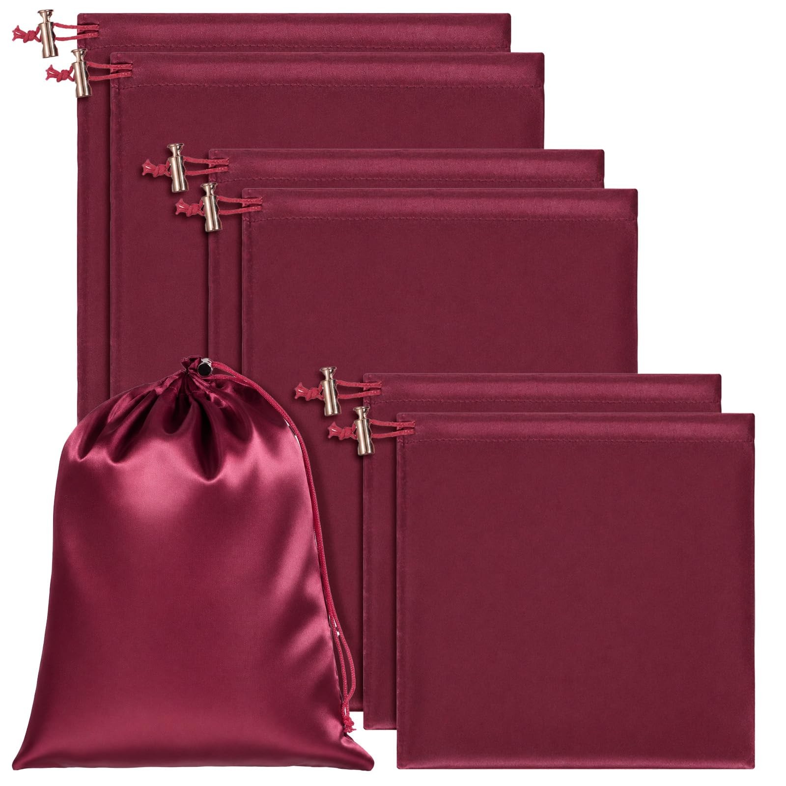 Toy Storage Bags, 6 Pcs Quality Satin Silk Small, Medium, Large, Claret