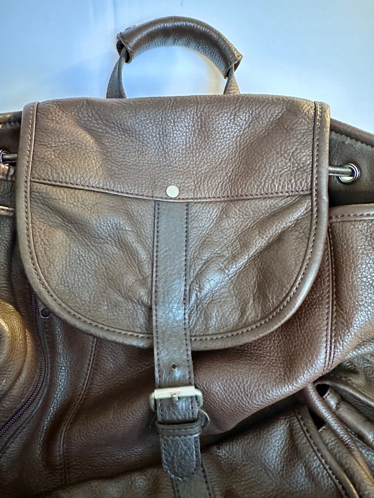 GENUINE LEATHER UNISEX BACKPACK CHOCOLATE BROWN w Multiple Pockets & Drawstring