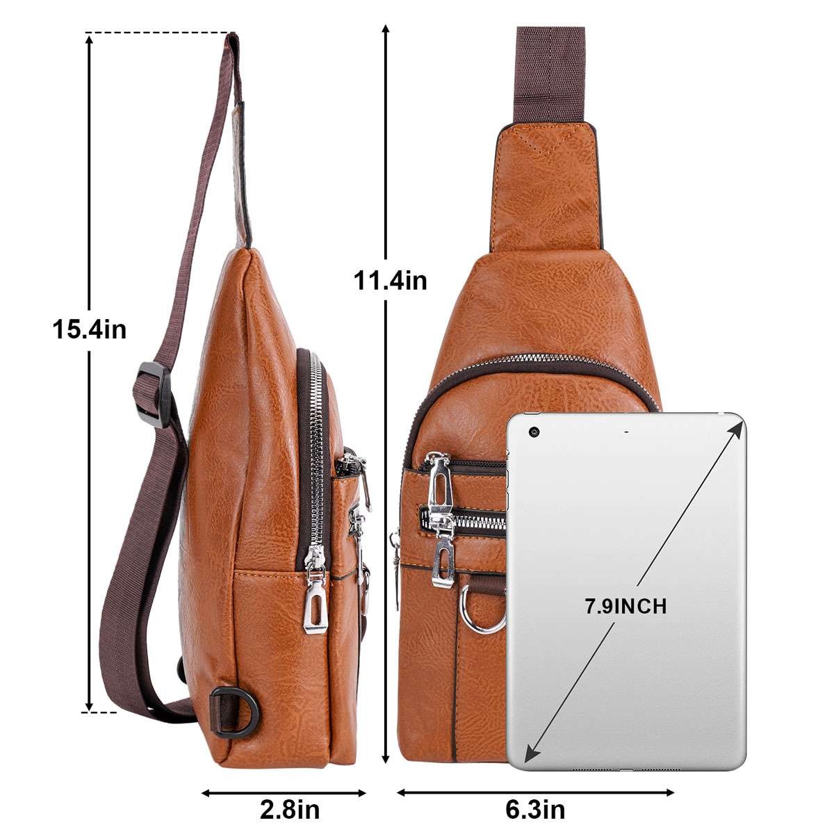 Men’s Leather Sling Backpack Shoulder Bag Travel Casual Crossbody Chest Pack US
