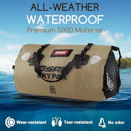 Waterproof Duffel Bag – Motorcycle Dry Bag Tail Bag with Large 40L Brown
