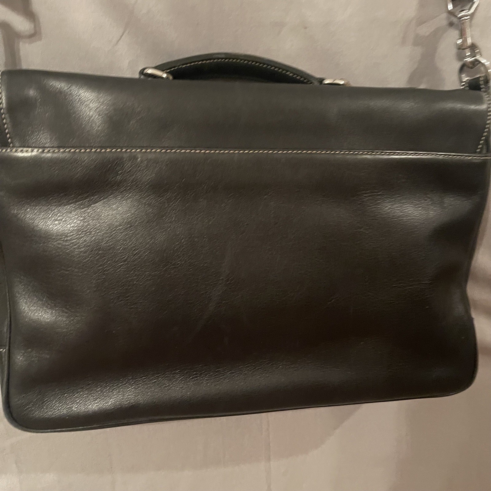 COACH Black Leather Briefcase Laptop Messenger Bag Single Handle w/ Strap VTG