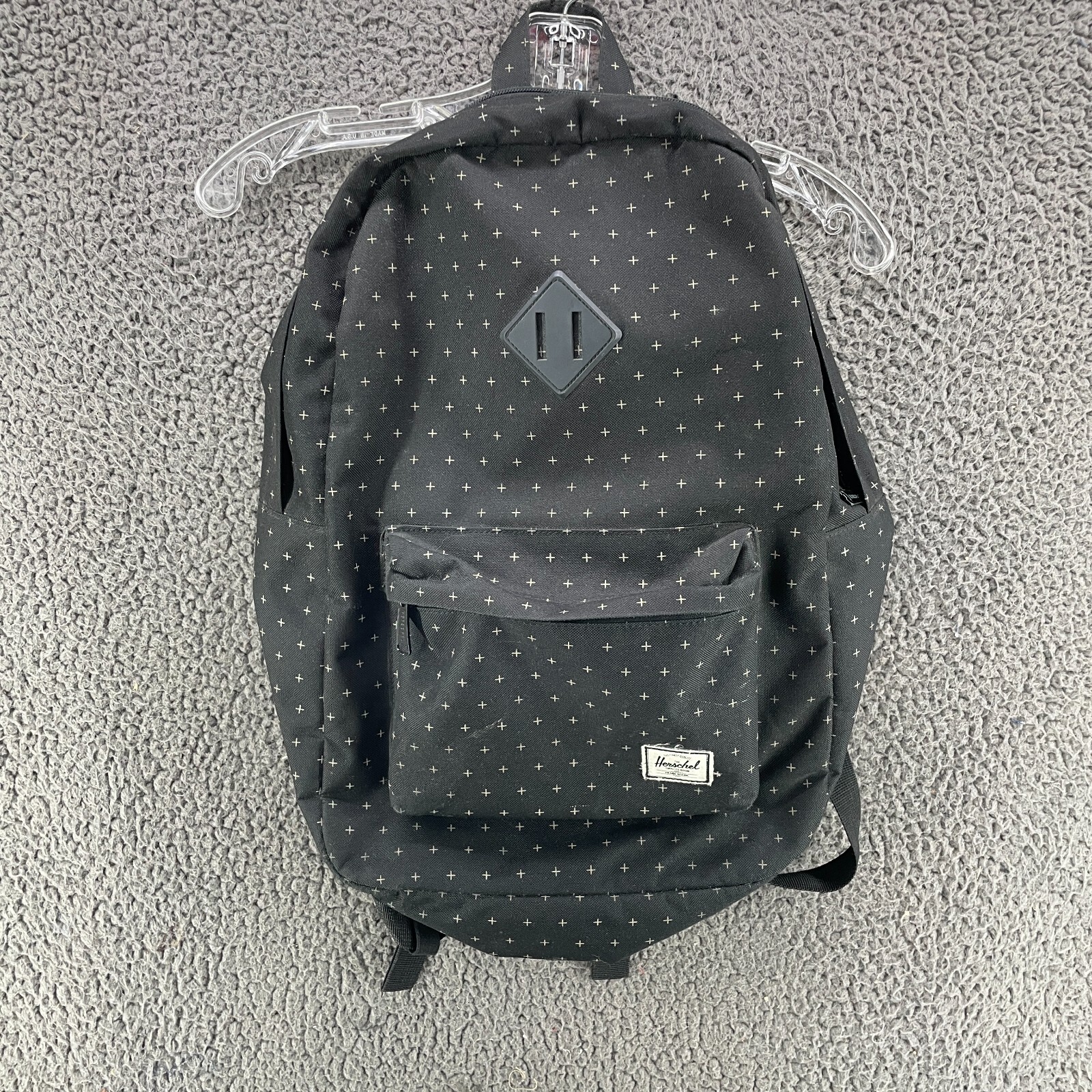 Herschel Pop Quiz Canvas Backpack Black Gridlock Gold Red White Stripe Interior
