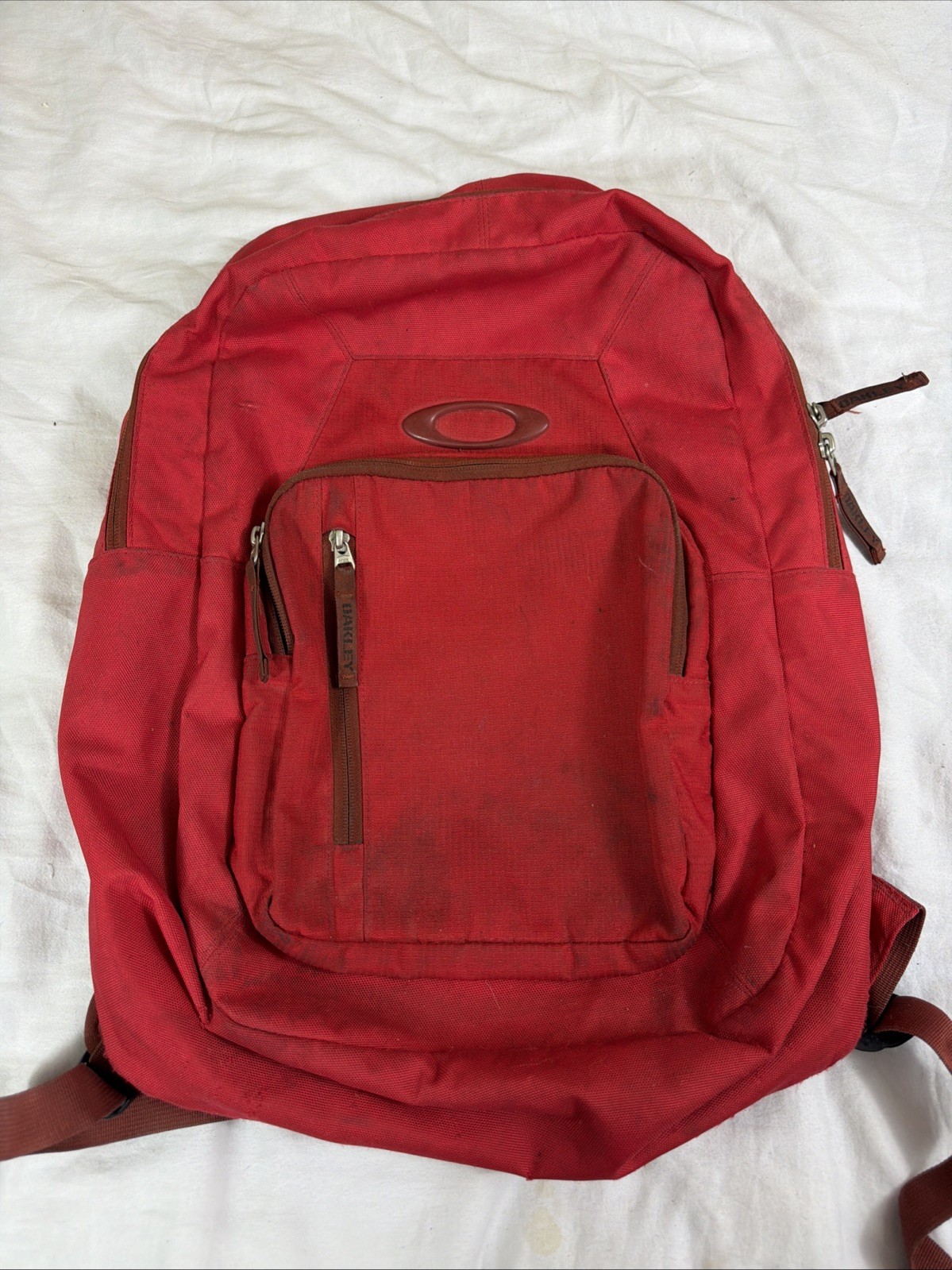 Oakley Works Backpack Ripstop Utility Pockets Software Red Thrash Stained