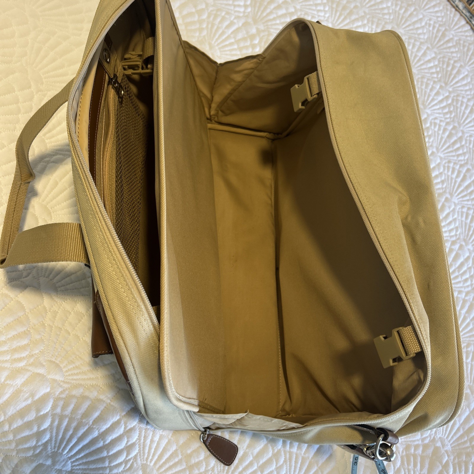 Lancel Paris Canvas Leather Weekend Carry-on Duffel Brown Tan Beige Luggage Exc