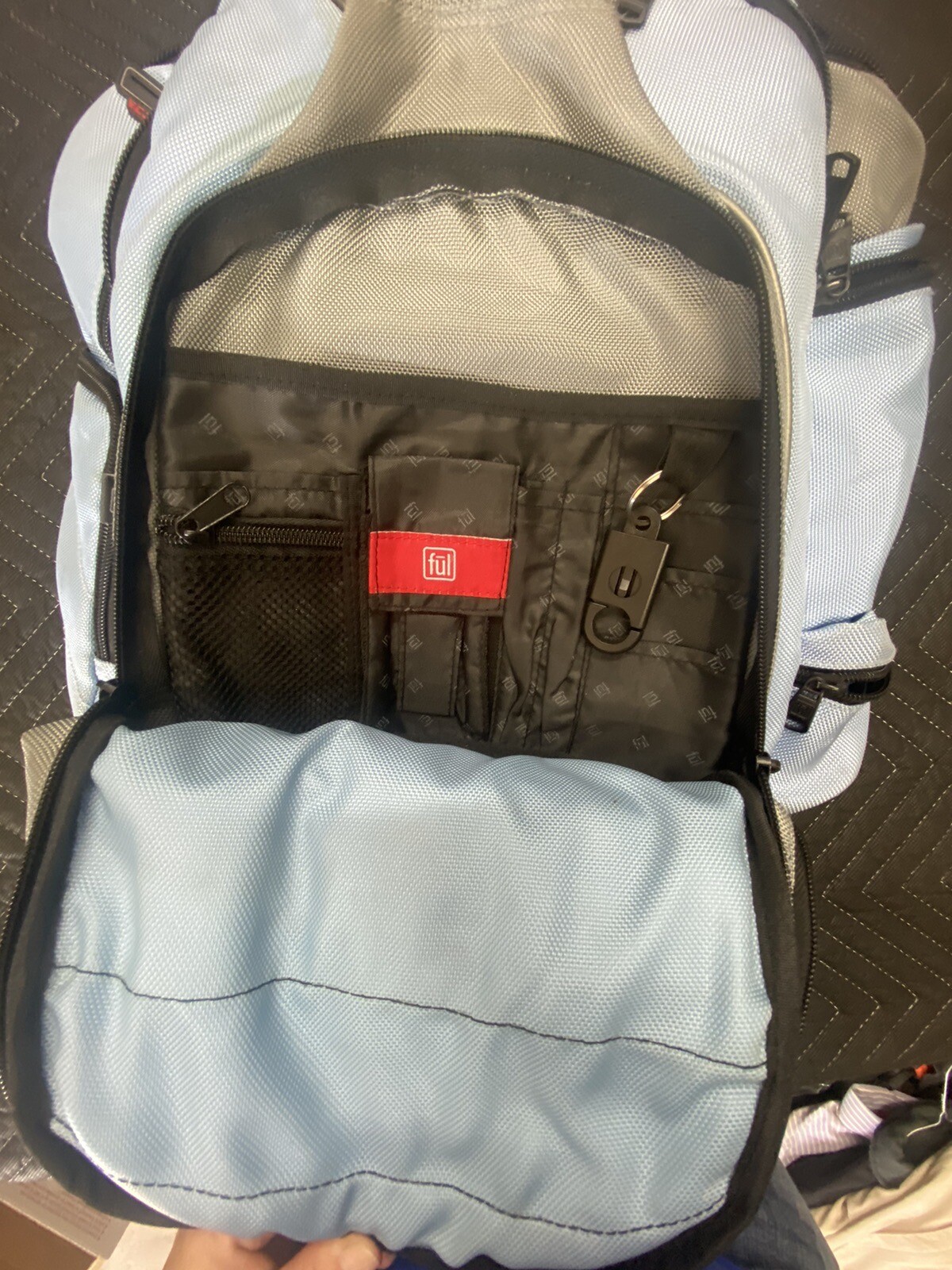 Ful Padded Laptop Backpack Blue Grey Pockets Dividers Travel Waterproof Bag