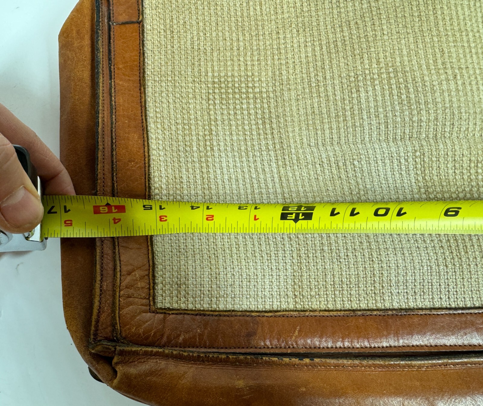 Michael Scott Vintage Full Grain Leather & Knit Fabric Messenger Bag Briefcase