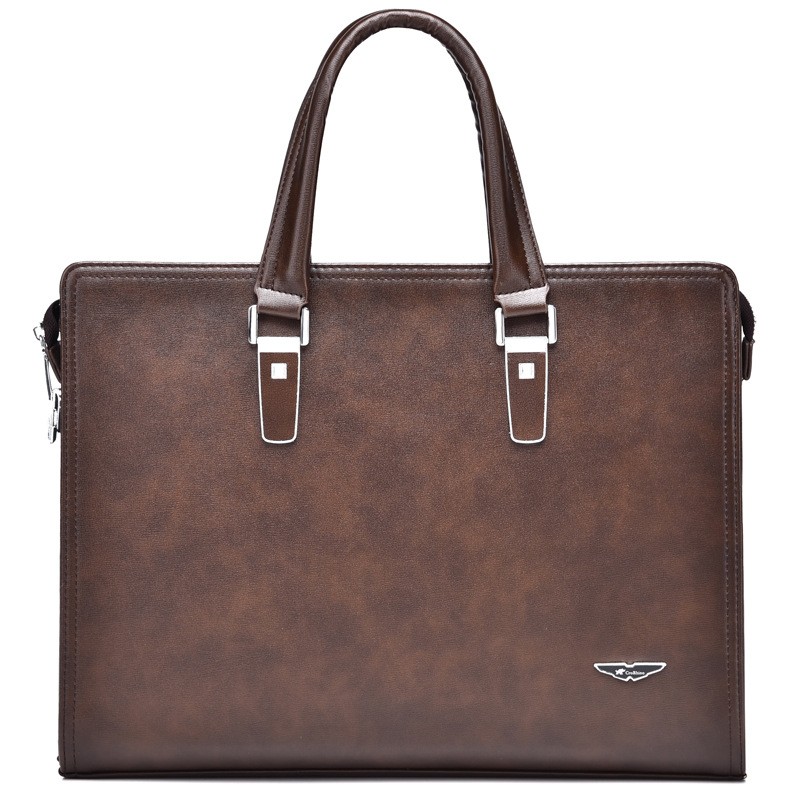 Business Wear-Resistant Leather Hand Briefcase Multi-Pocket Laptop Bag Notebook