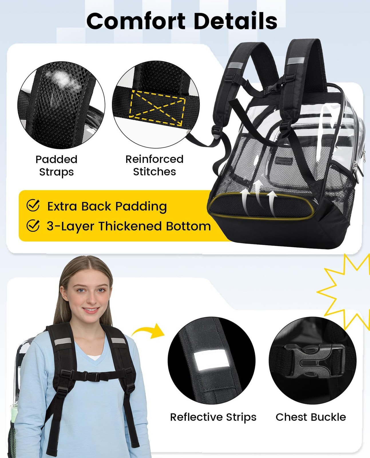 Vorspack Clear Backpack with TSA Lock, Large Clear Bookbag, Black | Heavy Dut…