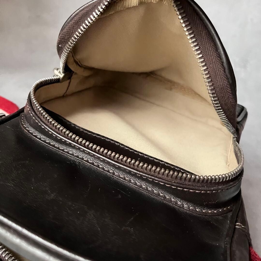 Bally Brown Leather Trainspotting Shoulder Bag Men Zip Vintage Crossbody 16cm