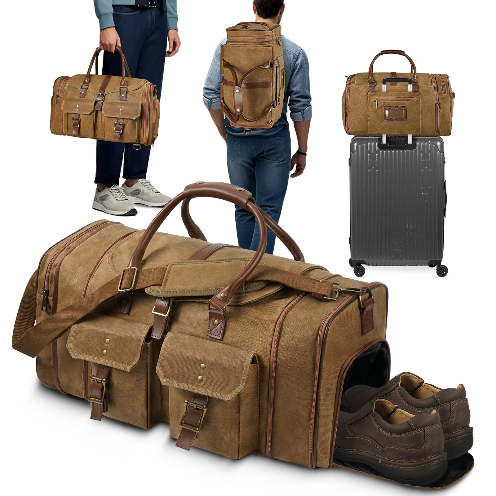 Large Travel Duffel Bag Expandable Weekend Luggage Sports Backpack Shoulder Bag