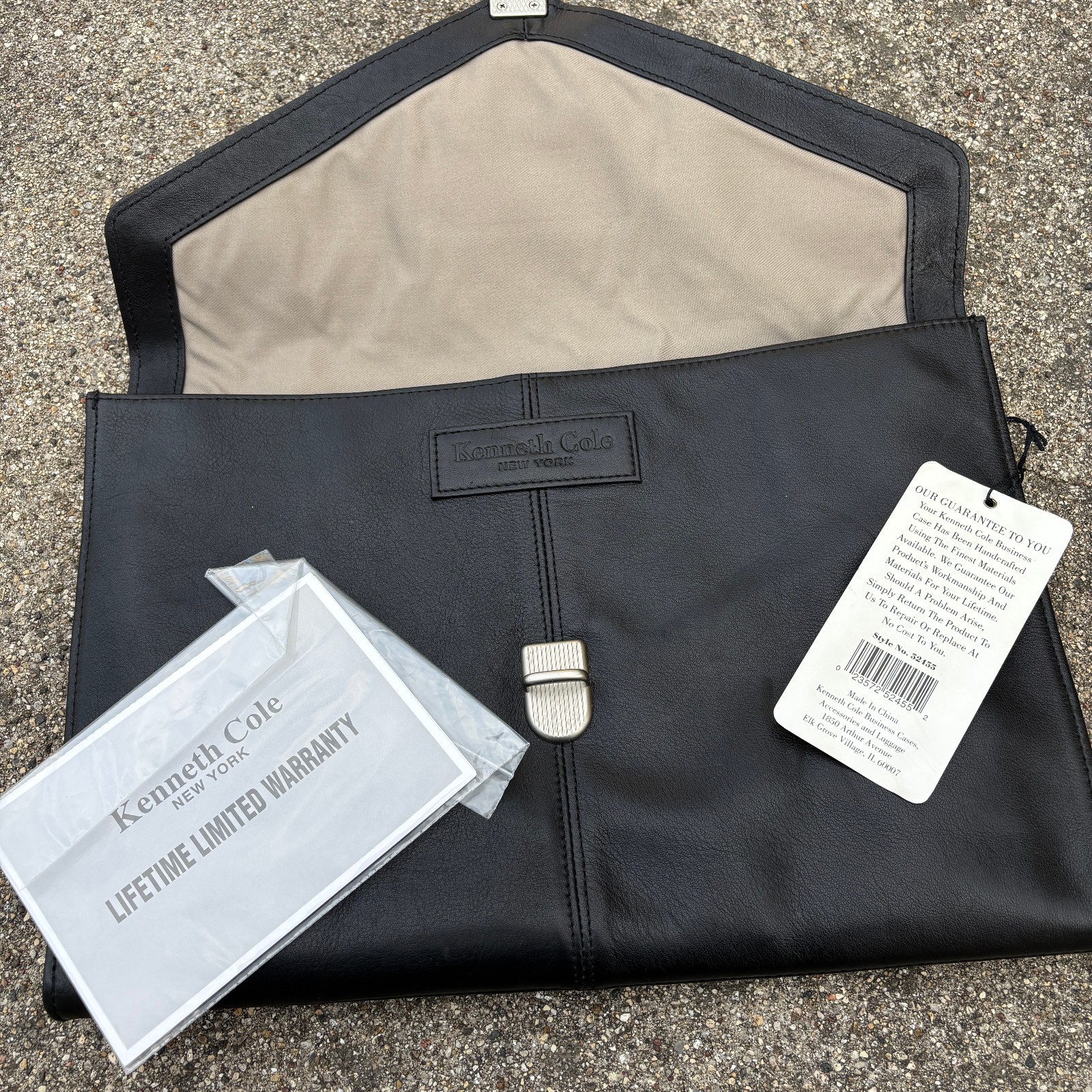 Kenneth Cole Leather Portfolio w. Lock Inside & Outside Zippered Pockets NWT