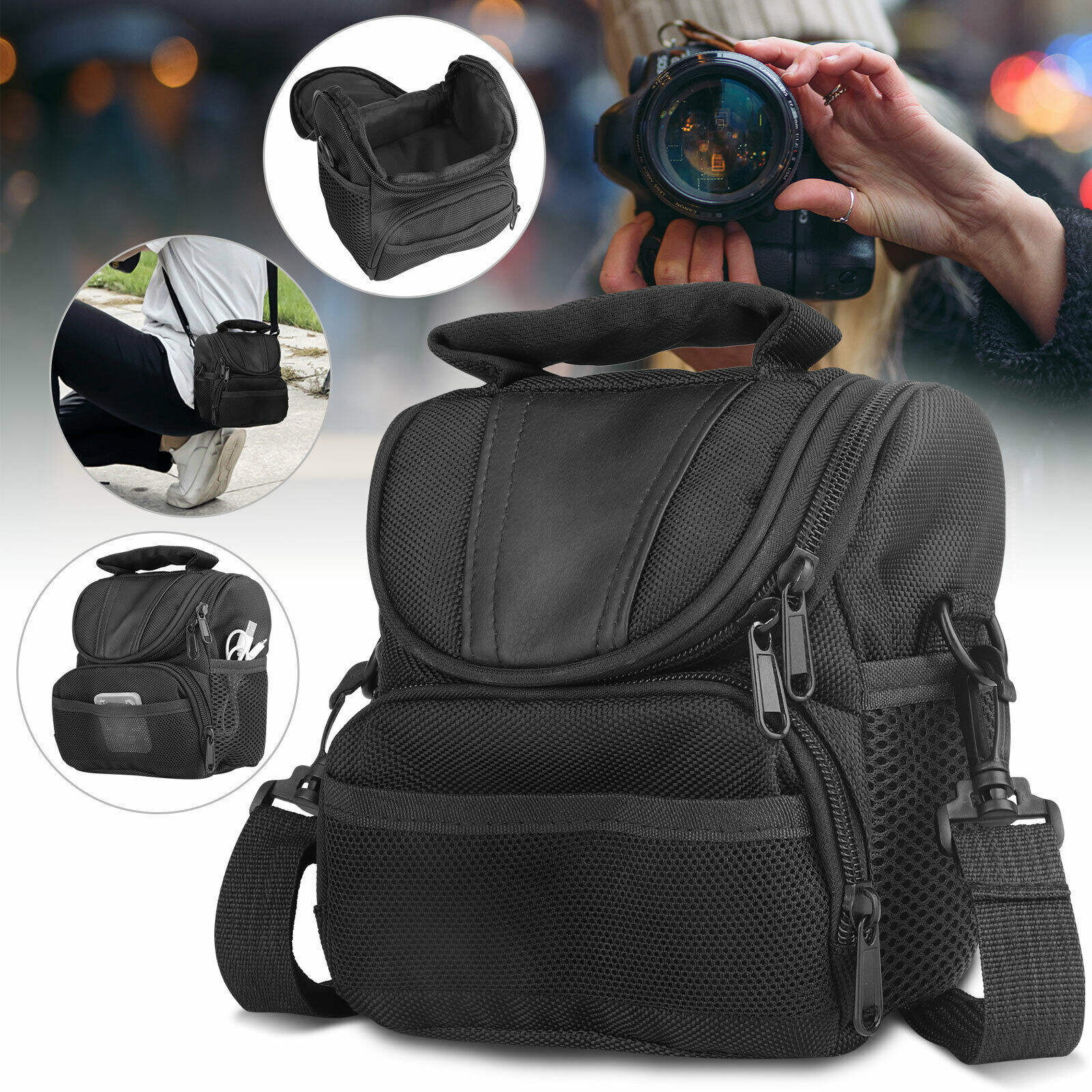 Camera Protective Bag Zipper Case Shoulder Pouch For Nikon Canon Sony Rebel DSLR