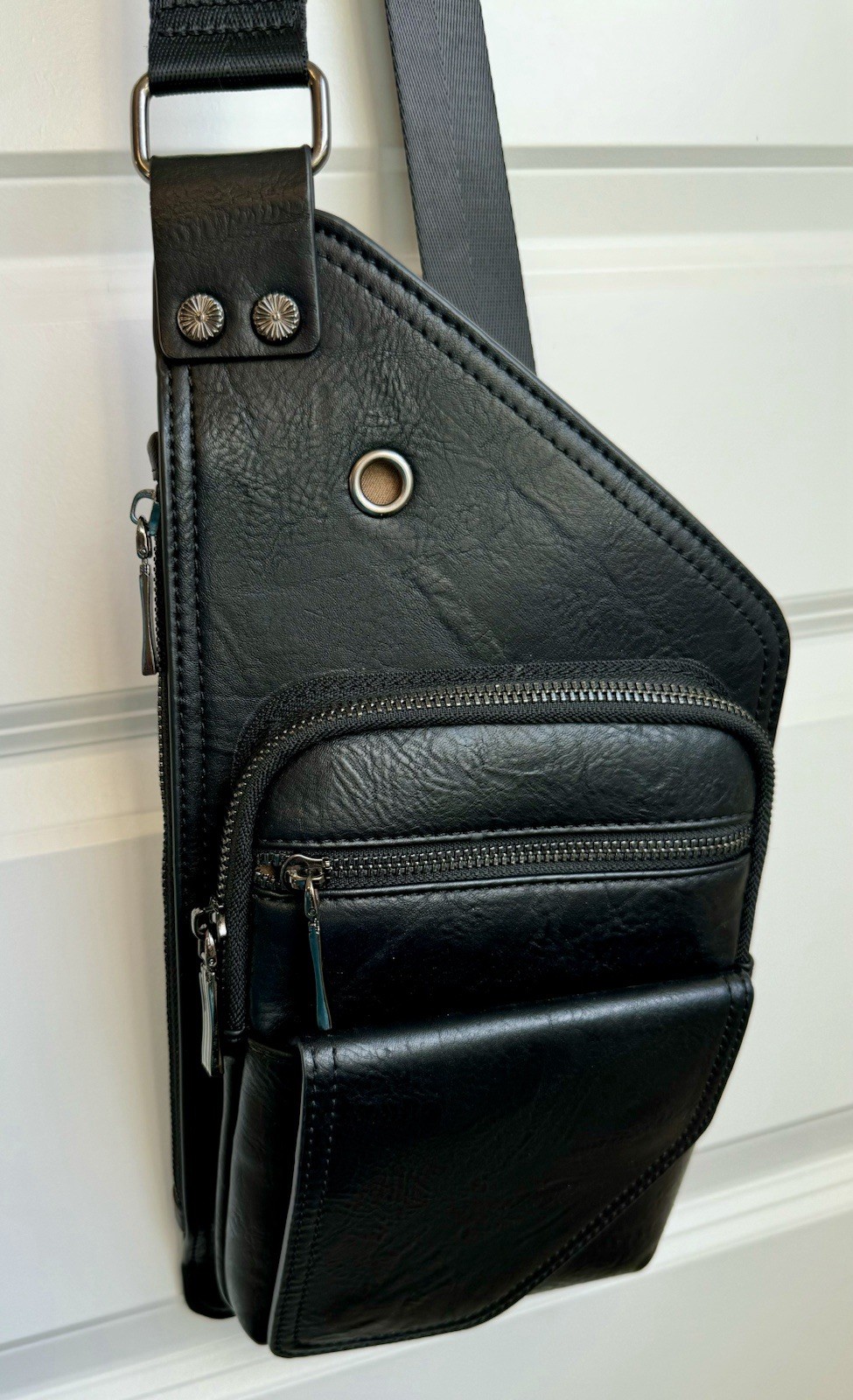Sling Crossbody Chest Shoulder Bag Men Women Adjustable Vegan Leather
