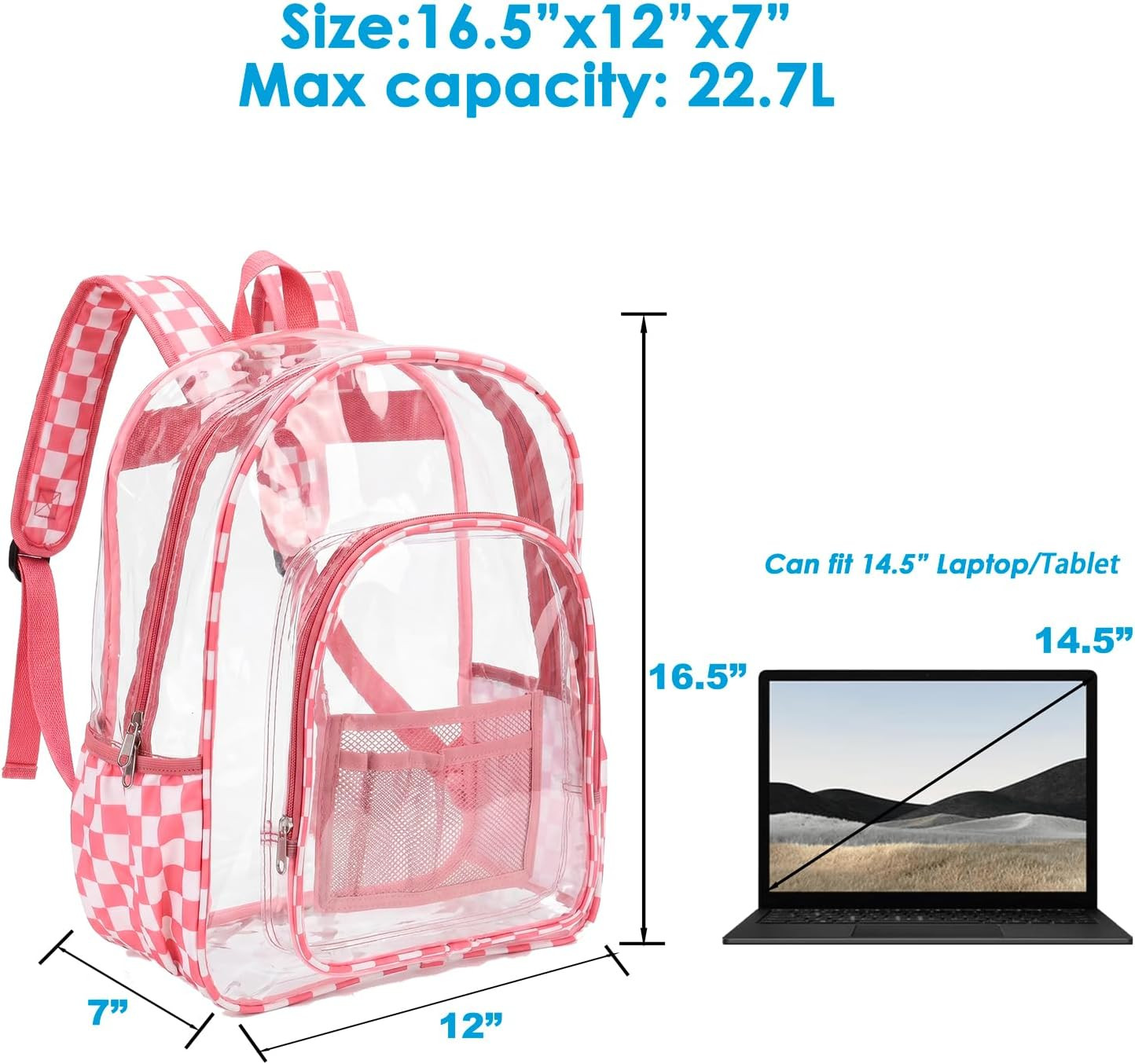 Clear Backpack Heavy Duty PVC Plastic Clear Bookbag with Reinforced Straps for S
